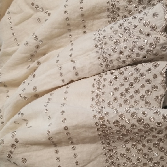 Linen A Line Skirt Robin Howe Size 12 Womens Silver Thread Detail On Cream - Picture 4 of 8